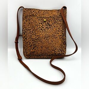 Madewell Leopard Print Calf Hair Crossbody Bag Leather Strap Magnetic Close